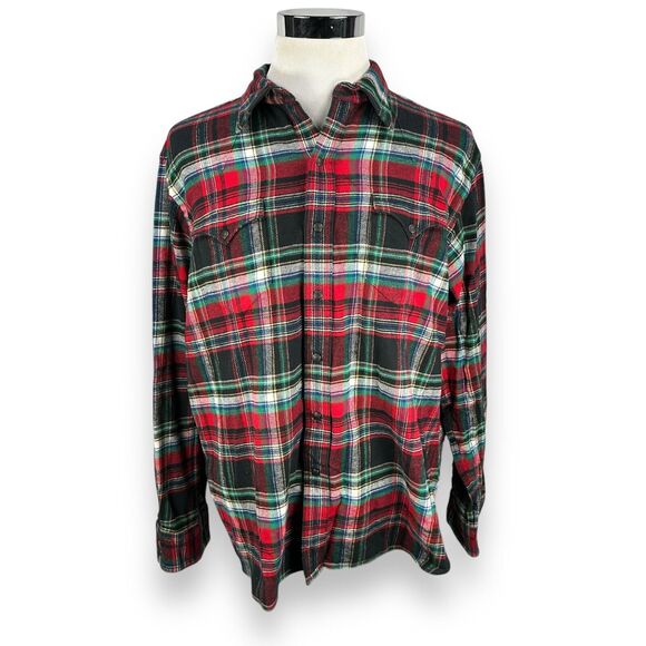 Polo Ralph Lauren Western Flannel Shirt Mens XXL Red Plaid Elbow Pads Pearl Snap - Picture 1 of 11